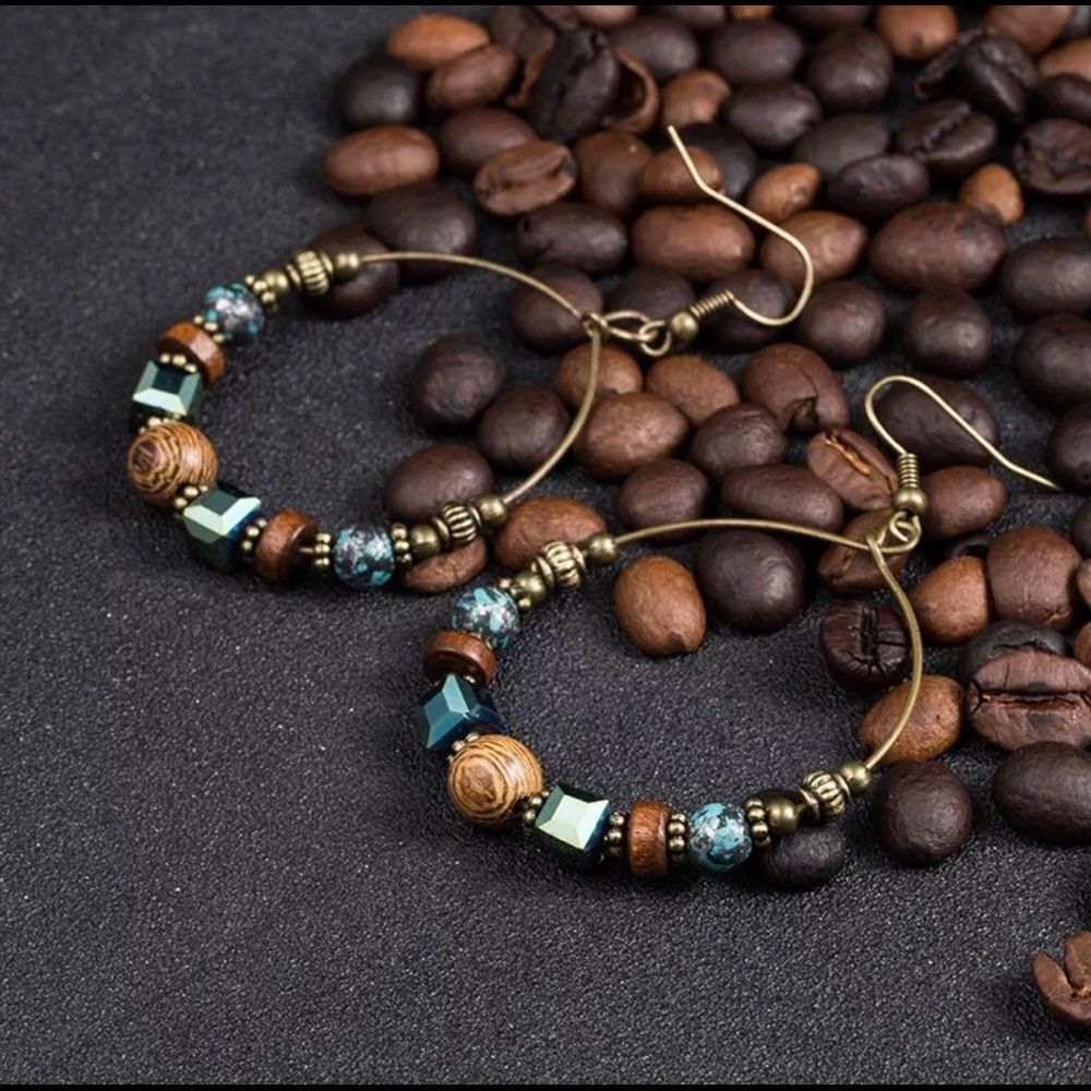 Bohemian Vintage Style Hoop Wooden Beads Earrings